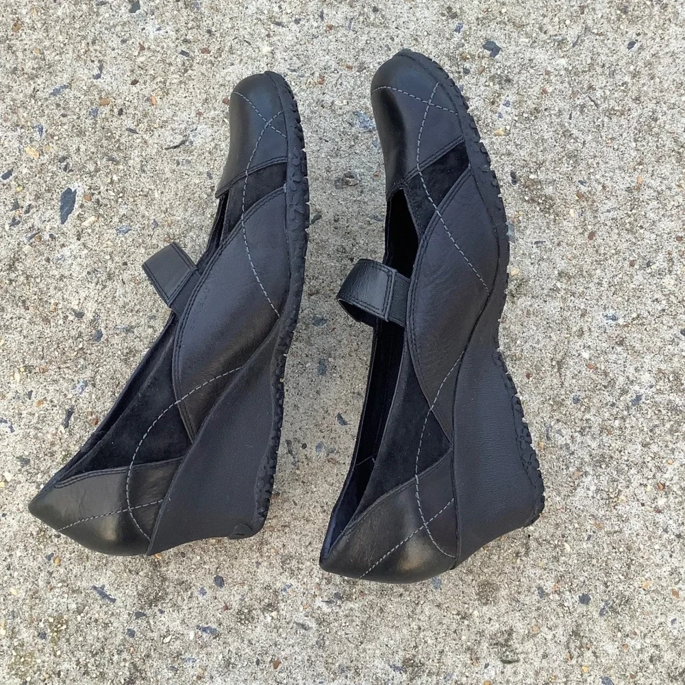 Merrell Orchid Black Leather Suede Mary Jane Wedge Shoes J46204 Vibram Womens 11